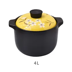 Wholesale hot selling durable casserole ceramic clay pots for cooking cookware casseroles dish with yellow lid