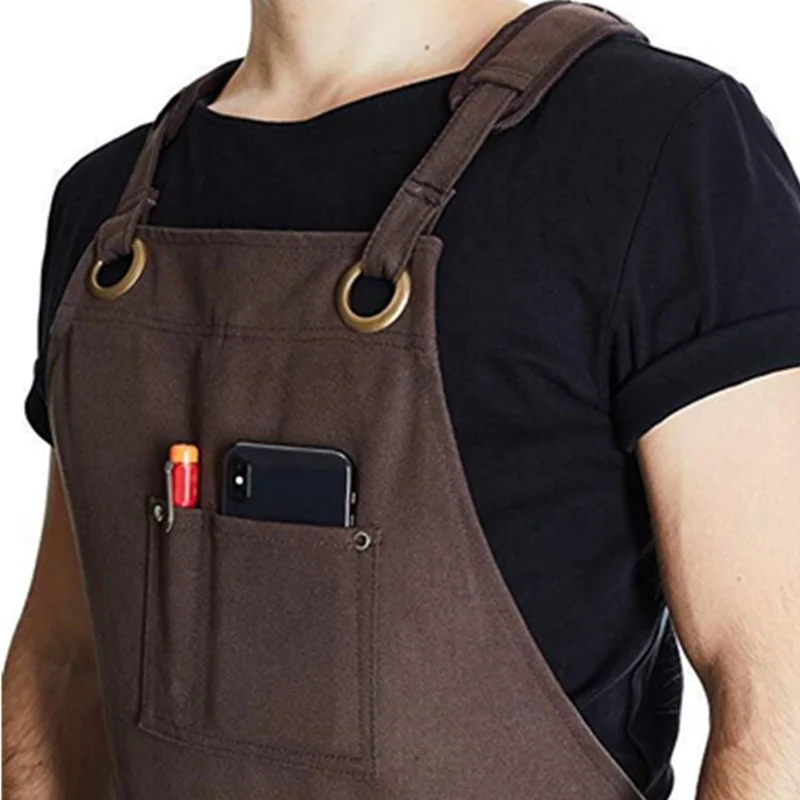 High-grade wet wax canvas apron custom logo carpenter men welding protective apron webbing shoulder strap multi-tool overalls