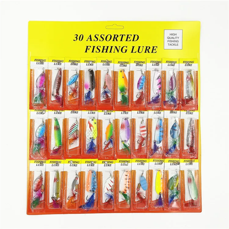 Wholesale Fishing Tackle Set 30Pcs/card Feather Spoon Lure Sequins Hard Bait With Hooks