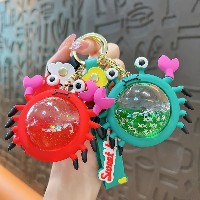 Hecion New Design Liquid Crab Quicksand Key Chain Oil Floating Key Chain Cartoon Crabs Liquid Key Chain