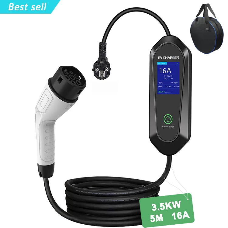 Portable EV Charger Customizable AC Mode 2 3.5KW 16A EVSE Type2 2.8inch Screen EV Charger with EU plug