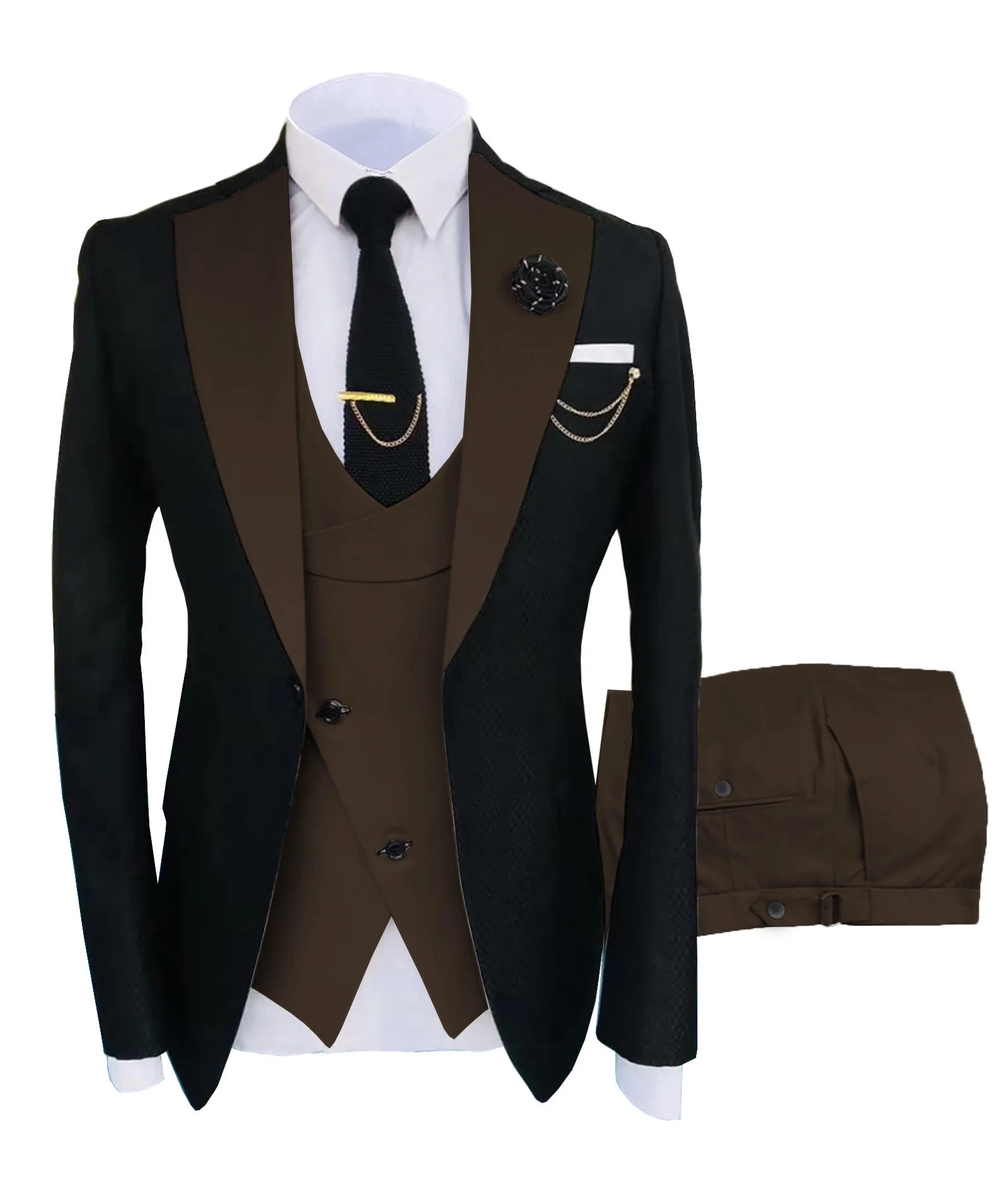 Groom Tuxedos Men Suits Peaked Lapel Wedding Prom Terno Masculino Slim Fit Blazer 3 Pcs (Jacket+Pants+Vest)