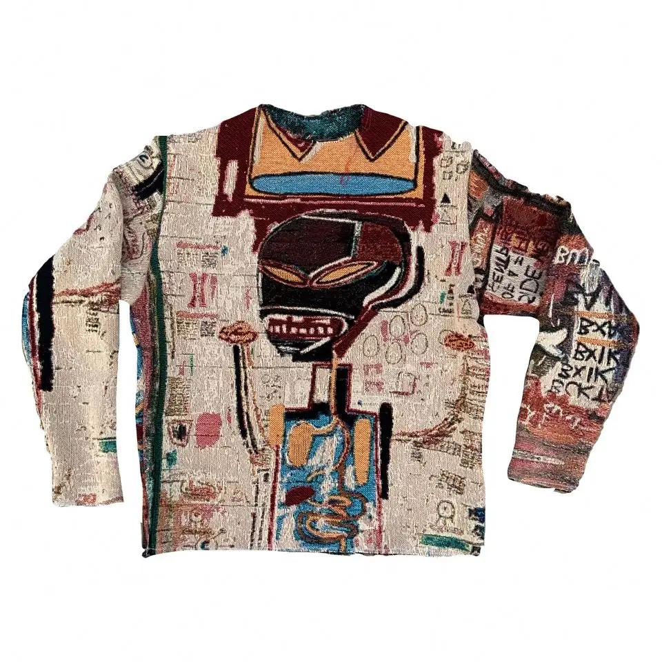 Custom Wholesale For Men Manufacturer Streetwear Plus Size Street Ware Rap Japanese Long Sleeve Woven Anime Tapestry Sweater
