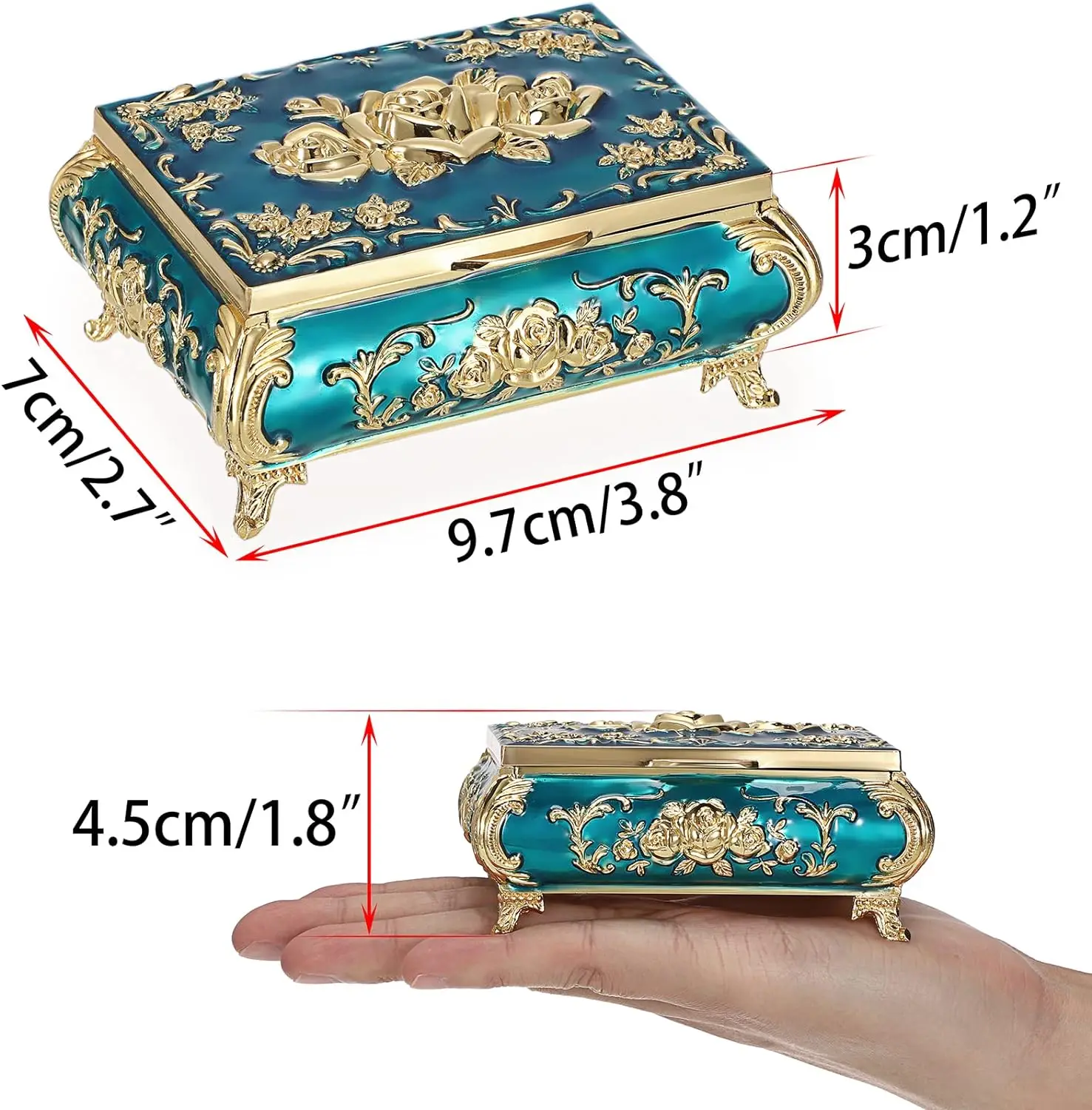 Antique Metal Jewelry Box Practical Home Decor Floral Engraved Chest Ring Case Trinket Storage Organizer