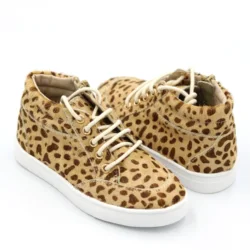 High Fashion Side Zipper Mo-hair Leather With Leopard Printing Charact Kid Sneaker
