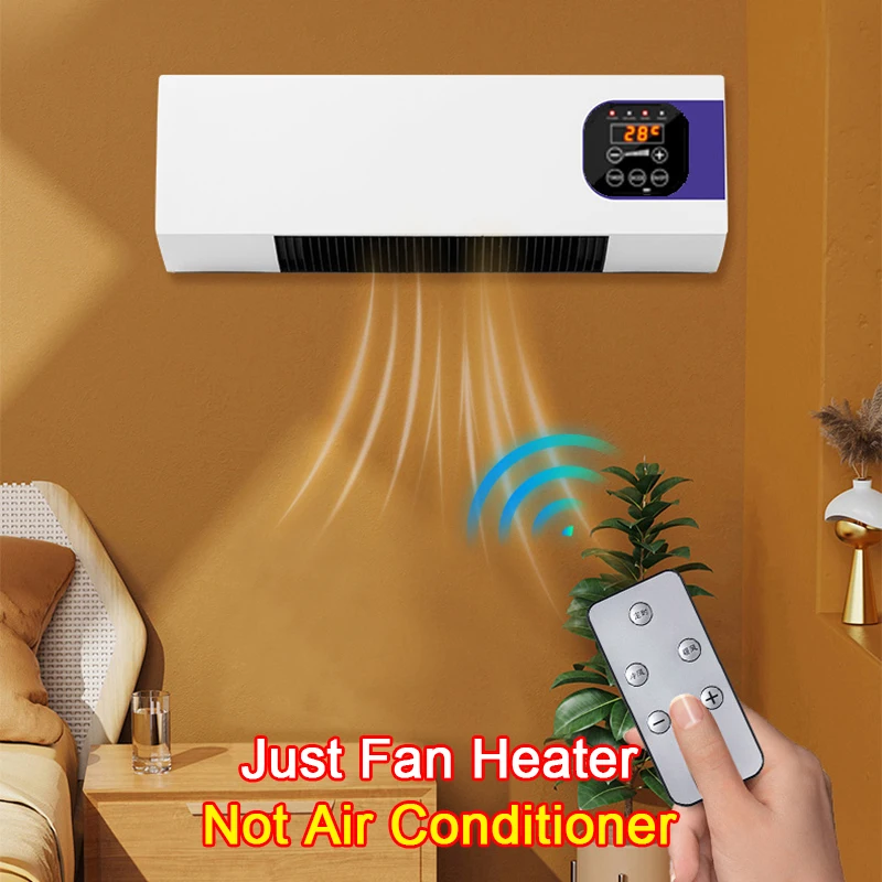 Small 2000W Wall Mounted Hanging Remote Timing Ceramic Fast Heating Space Air Hot Electric Fan Heater With Display For Bathroom