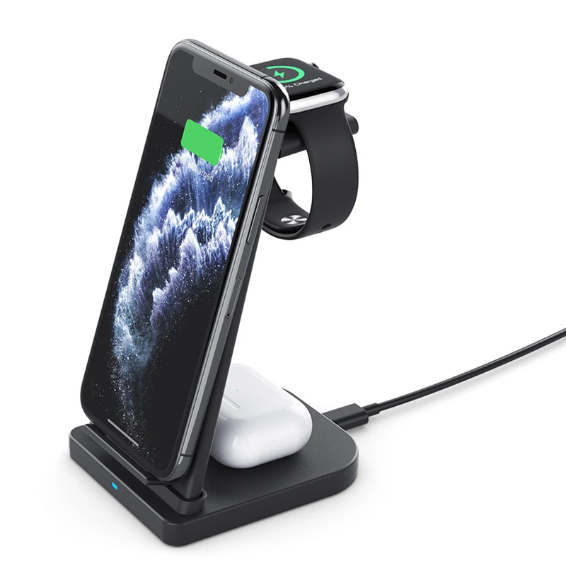 QI 15W Fast Charge 3 in 1 Wireless Charger For iPhone for Samsung Buds For Apple Watch 4 3 2 For Airpods Pro Charger Stand Dock