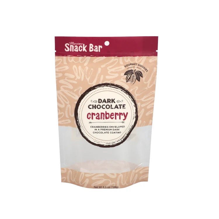 Wholesale stand up  Plastic Packaging zipper pull Dark Chocolate Cranberry Dessert  sachet doypack for dried fruit