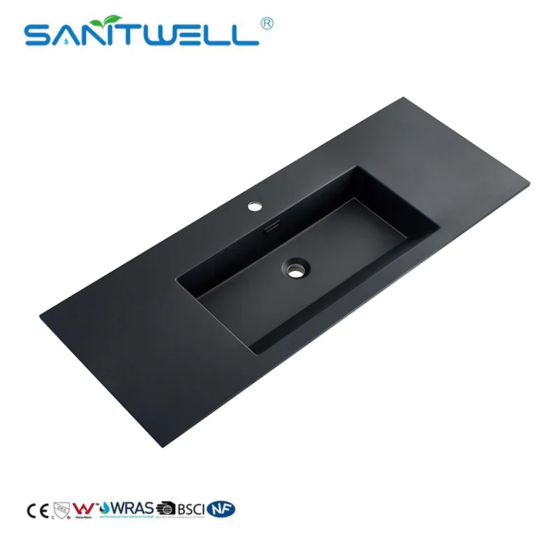 Bathroom Sink Stone Natural Acrylic Stone Scratch Resistance Matte Black Resin Basin