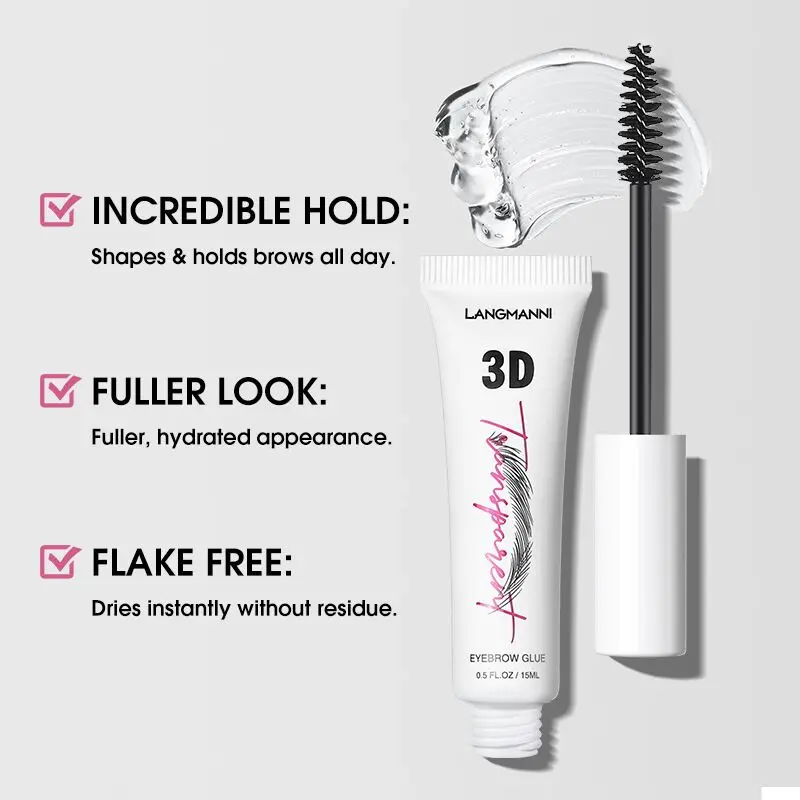 Langmanni Styling Brow Gel Waterproof Fix Wild Natural Waterproof Makeup Clear Vegan Eyebrow Glue Gel With 3D brush