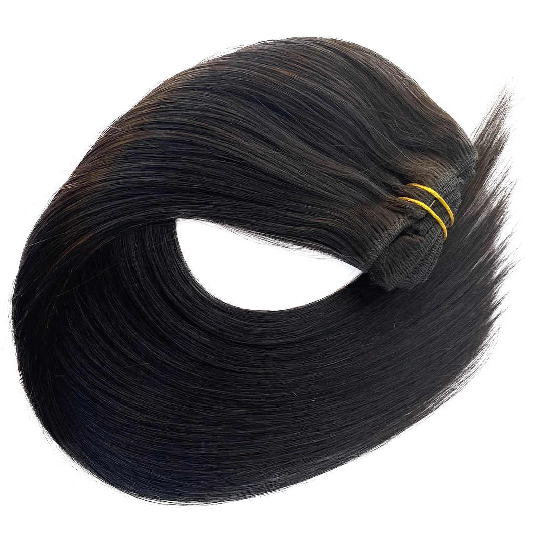 Pure and Unprocessed Human Hair Weft Extensions Instant Length and Volume Clip-in Hair Extensions Machine Double Weft straight