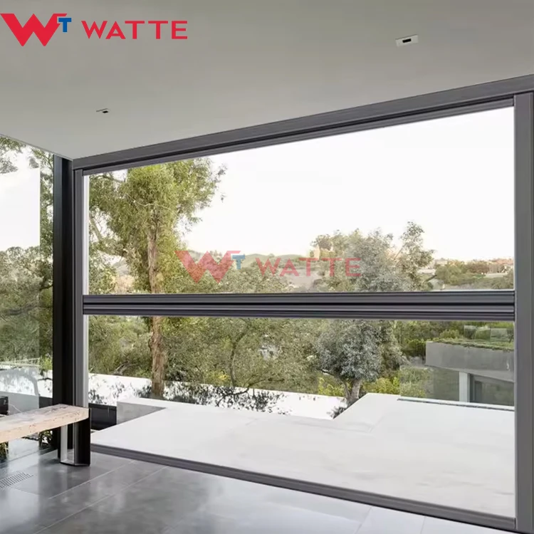 Hot sale aluminum triple glass vertical sliding lift up window custom made electric retractable large picture windows