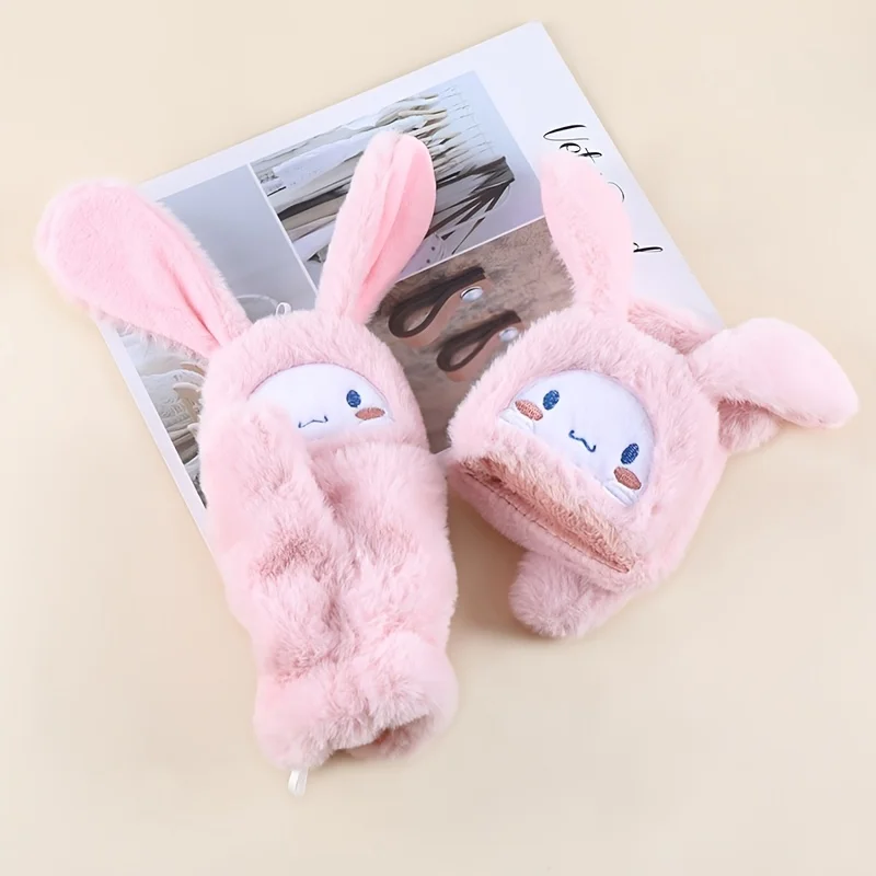 Women Cute Plush Thicken Mittens Warm Soft Plush Gloves Lovely Half Finger Fingerless Gloves