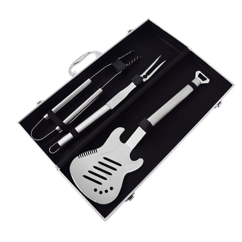 BBQ Accessories 3Pieces BBQ Grill Tools Set With Aluminum Case Guitar Shape Barbecue Turner