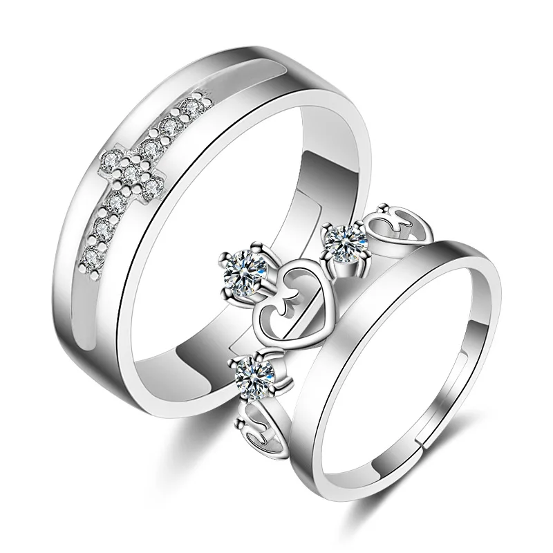 Fashion Resizable Couple Jewelry Dainty Cubic Zirconia Silver Ring Crown Ring