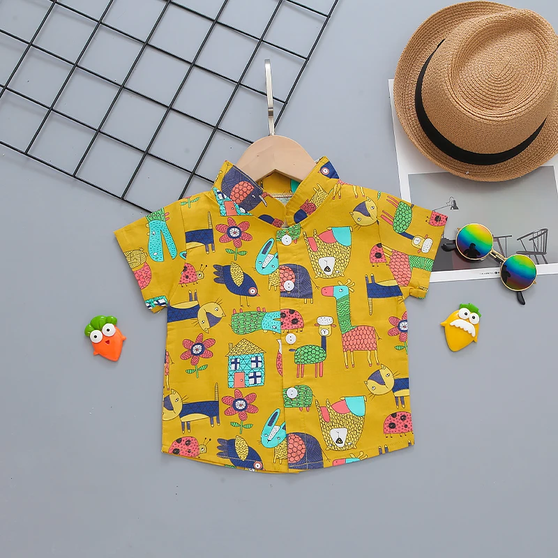 Children baby Boy Cotton Short Sleeve Shirt Summer kids boy  Print Tops Shirts Casual Blouse Clothes