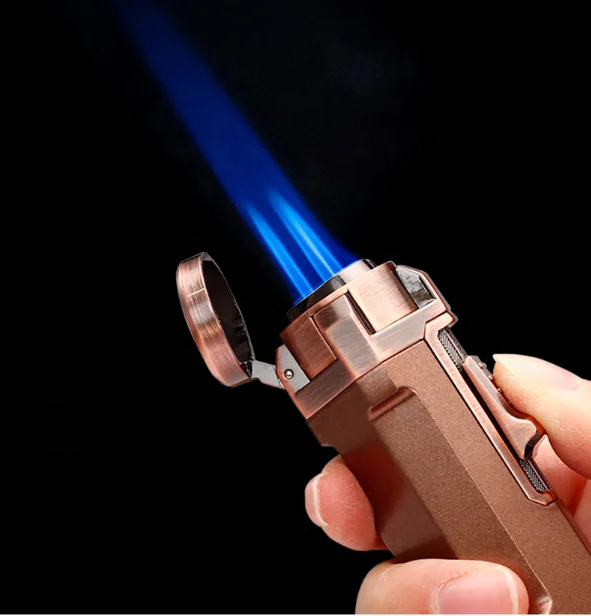 New Wholesale Metal Triple Jet Flame Butane Refillable Torch Lighter with Cigar Punch Cutter for Smoking Accessories