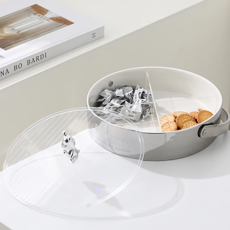 OSBORN Hot Selling Ceramic Dessert Tray Basket Dried Dry Fruit Plate Lace Candy Plate With handle