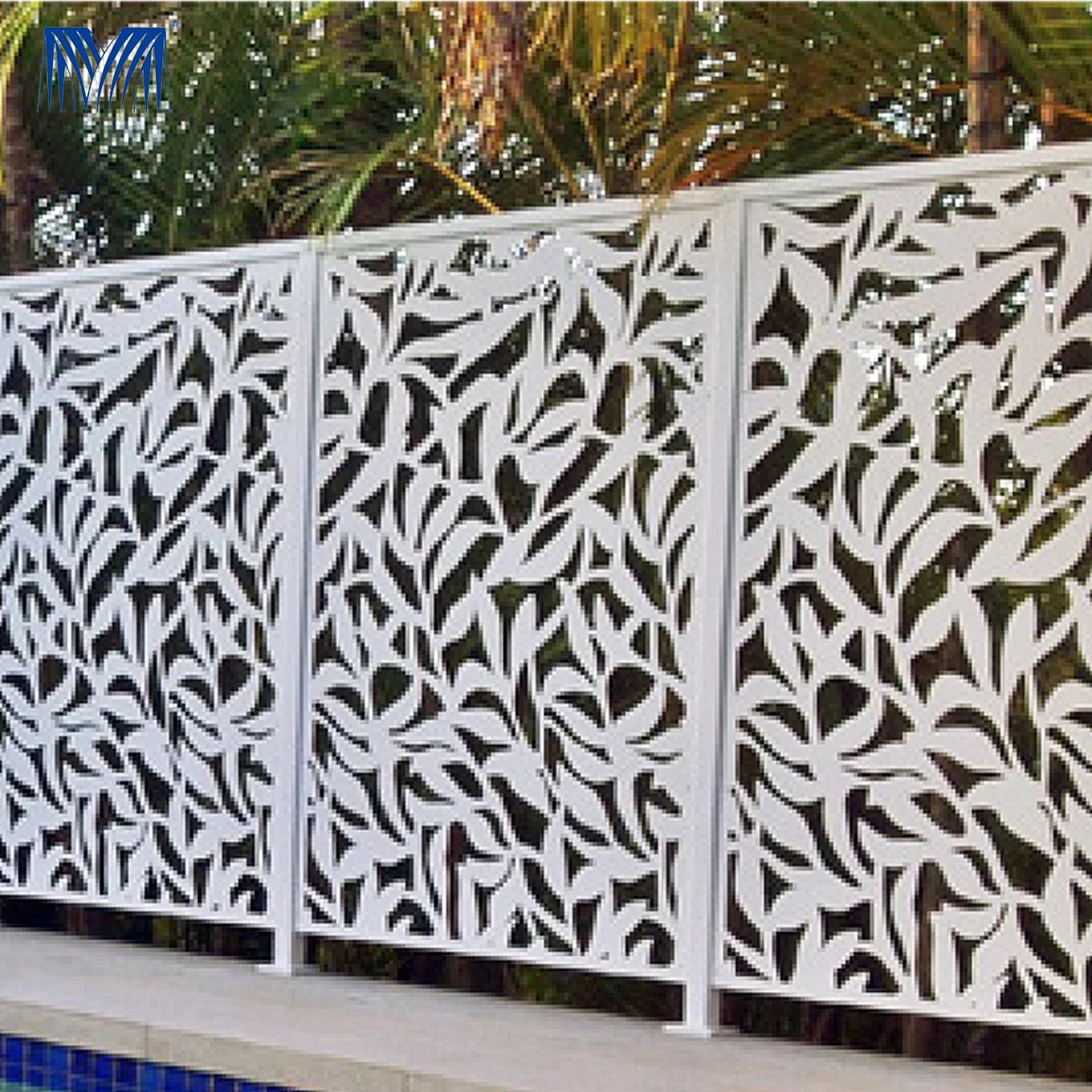 Black powder coated private garden  post composite panels metal mesh fencing aluminum laser cutting fence