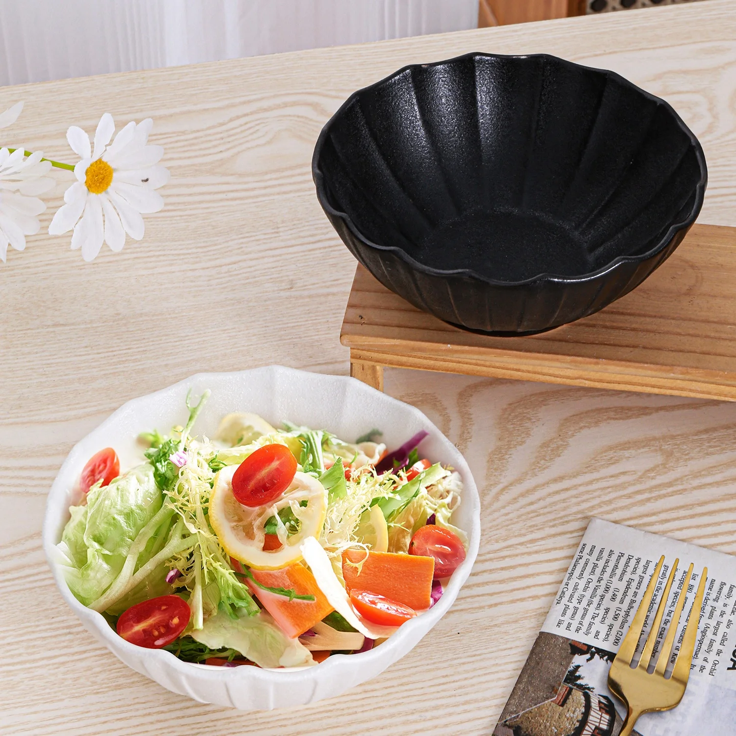 Ceramic Tableware Bowl Sets Black & White Nordic Dinnerware Restaurant Supplier, Porcelain Dish Plate, Ceramic Dinner Plate Dish