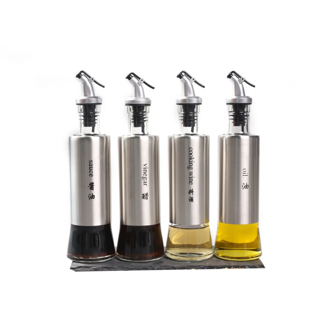 popular Glass Stainless Steel No Leakage Design convenient portable Sauce Vinegar Seasoning oil pot essential oil bottle