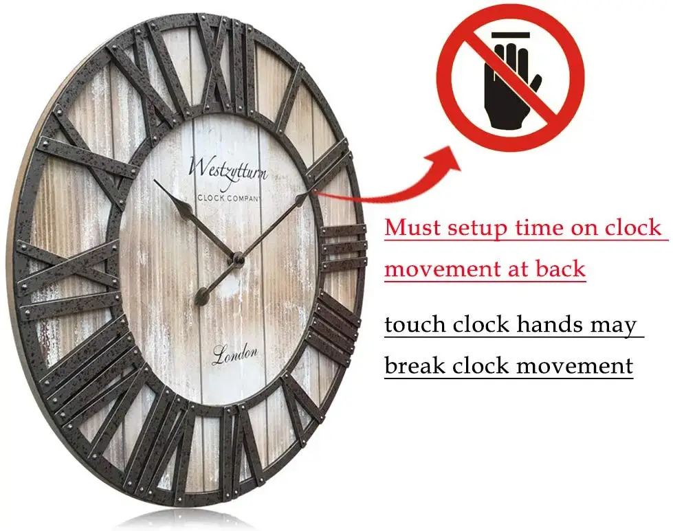 Wood Clock 18 inches Large Farmhouse Wooden Wall Clock Rustic Decorative Antique Battery Operated Non Ticking Round Big Clocks