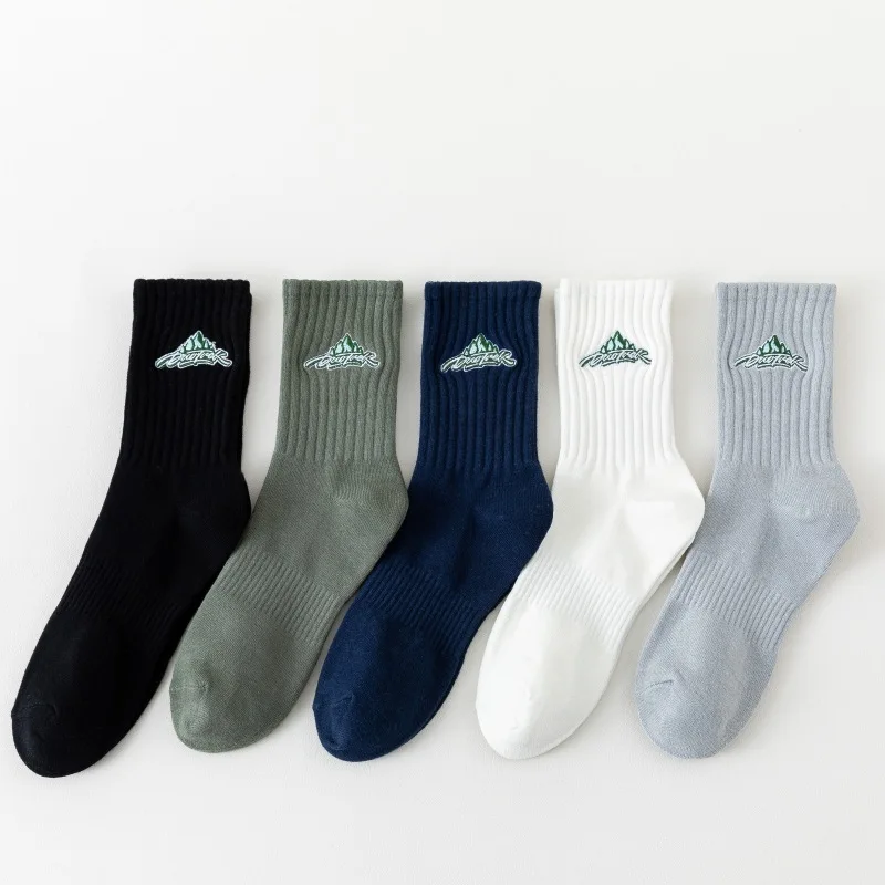 Ins Elite Calcetines Knit White Mid Tube Sports Embroidered Logo Crew Socks