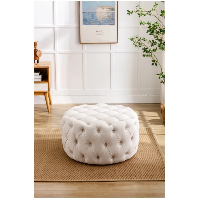 Wholesale button tufted design fabric modern Italian round ottoman and stool