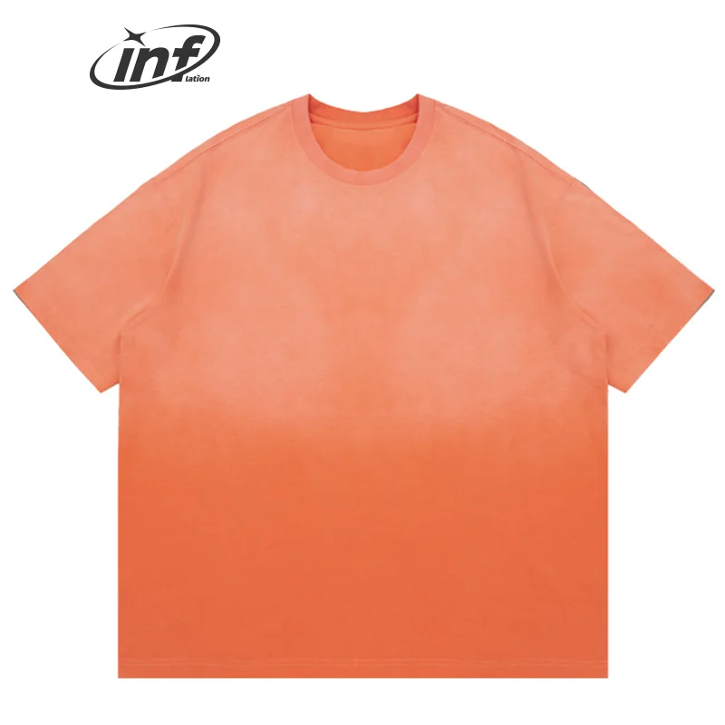 INFLATION 250G Orange Mineral Acid Wash Blank Washed Tshirt Mens Distressed oversized tshirts