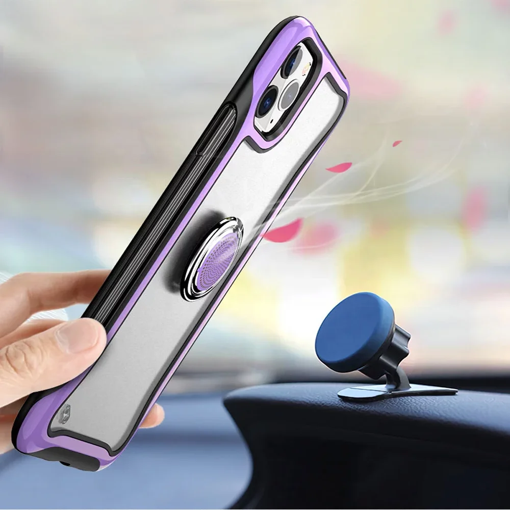 Shockproof For iPhone 11 Luxury Phone Case Clear TPU PC, Fragrance Metal Magnetic Grip Stand Holder Phone Case With Kickstand