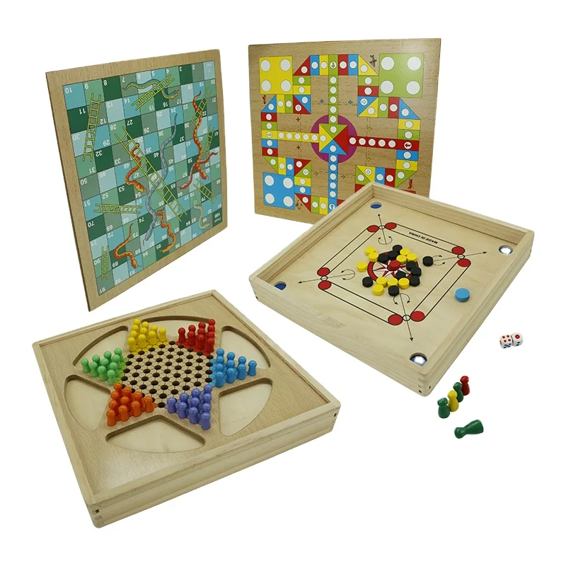 High quality 4 in1 Combined Ludo snake&ladder carrom Board Game