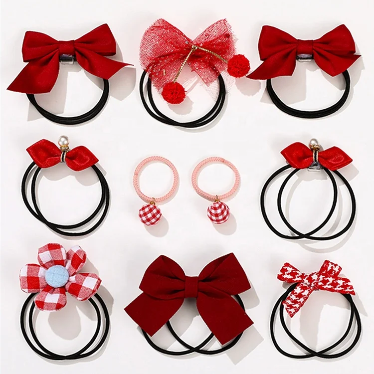 new 10 Pcs/Set Children Cute Colors Flower Bow Scrunchies Rubber Band Girls Sweet Soft Elastic Hair Ties Kids Hair Accessories