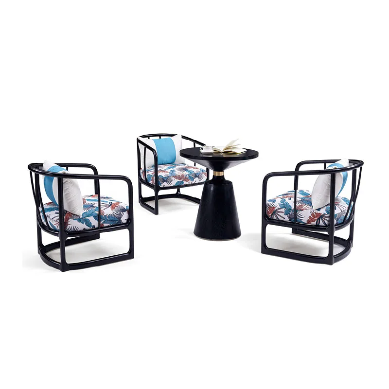 Hotel Hall Reception Room Furniture Round Barrel Upholstered Timber Dining Chairs with Sofa 6 small moq