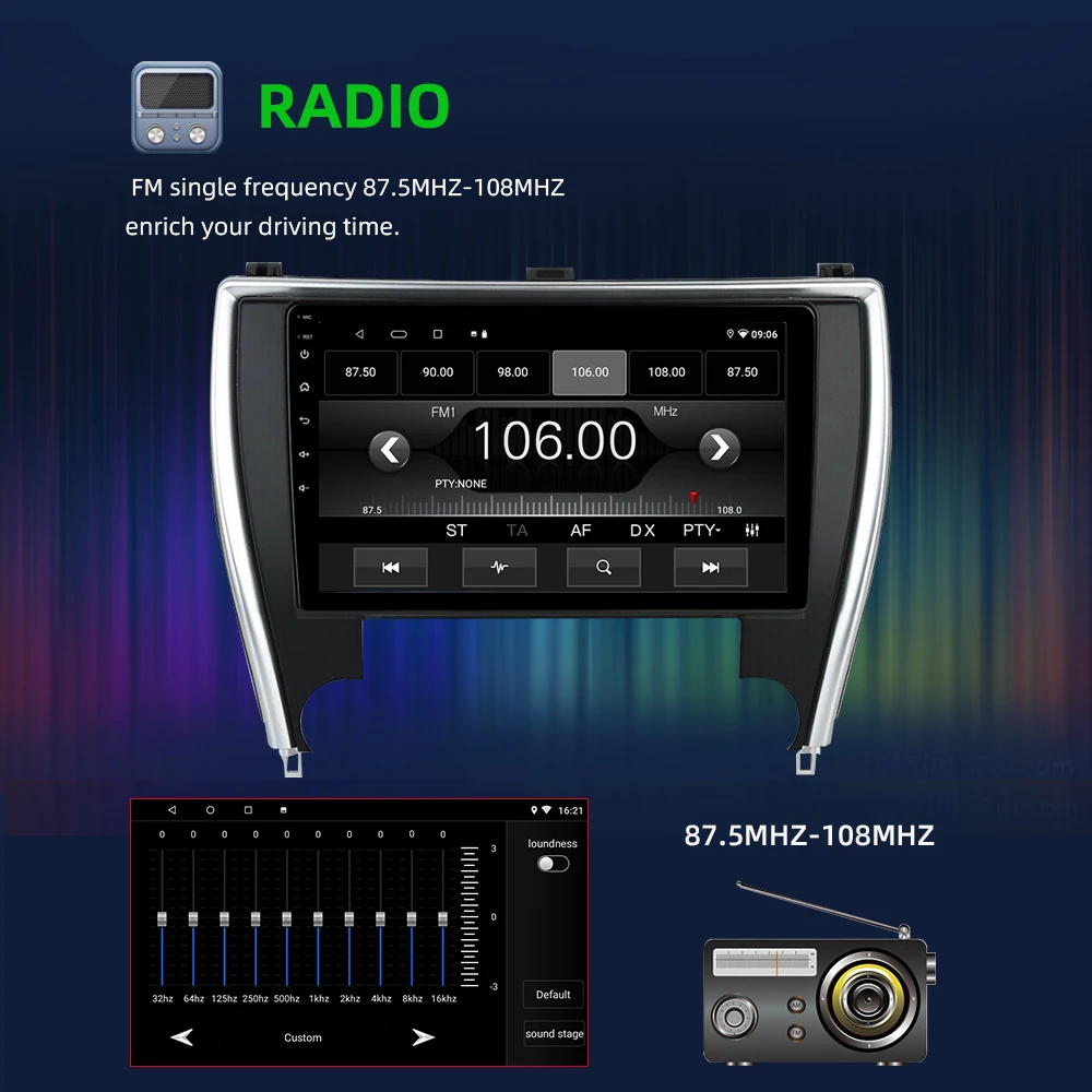 HD multimedia 10.1 inch Double 2DIN android9.1 GPS 1+16GB WIFI BT Car DVD player for Toyota Camry 2015-17