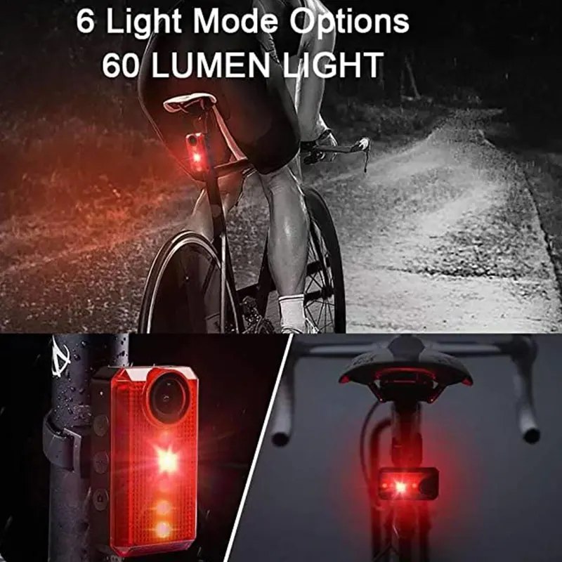 HD 12MP Bicycle Rear View Camera LED Tail Light WiFi Night View Mountain Bike Camera Waterproof Steel Construction Power Battery