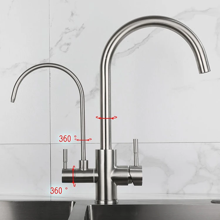 Good Quality Purification Tap Stainless Steel Drinking Water Tap Filter Mixer Kitchen Faucet Dual Handle Kitchen Sink Tap