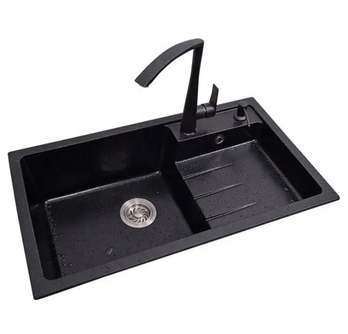 Dual Mount Double Bowl Black Onyx Composite Granite Kitchen Sink