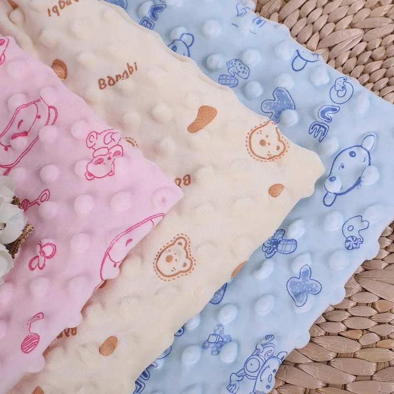 Wholesale Eco-Friendly Anti-Static Baby Dot Minky Fabric Soft Touch Knitted Velvet Cartoon Printed Embossed Jackets Apparel