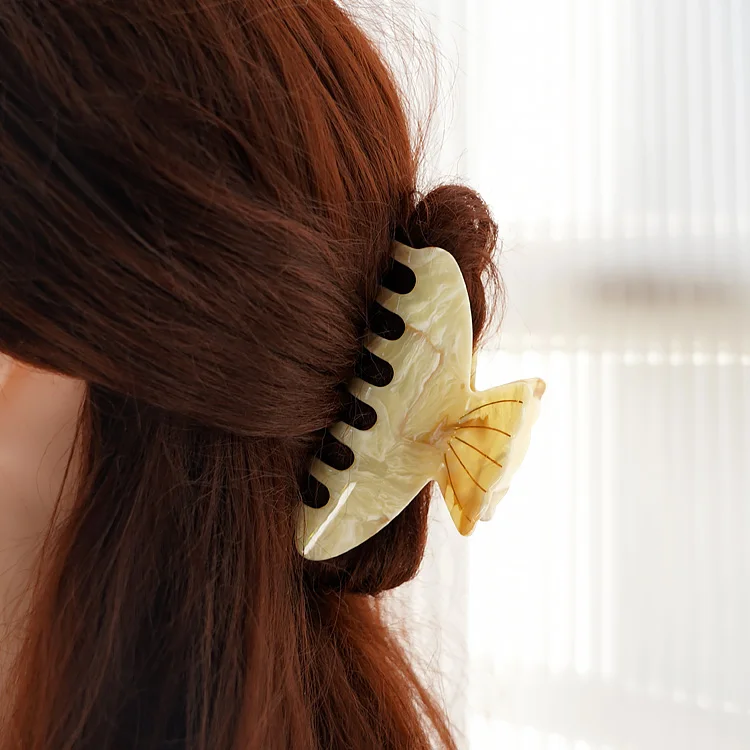 CANYUAN Factory direct sales 10.2cm engraved ivory white striped acetate hair claw plain large acetate claw clip wholesale