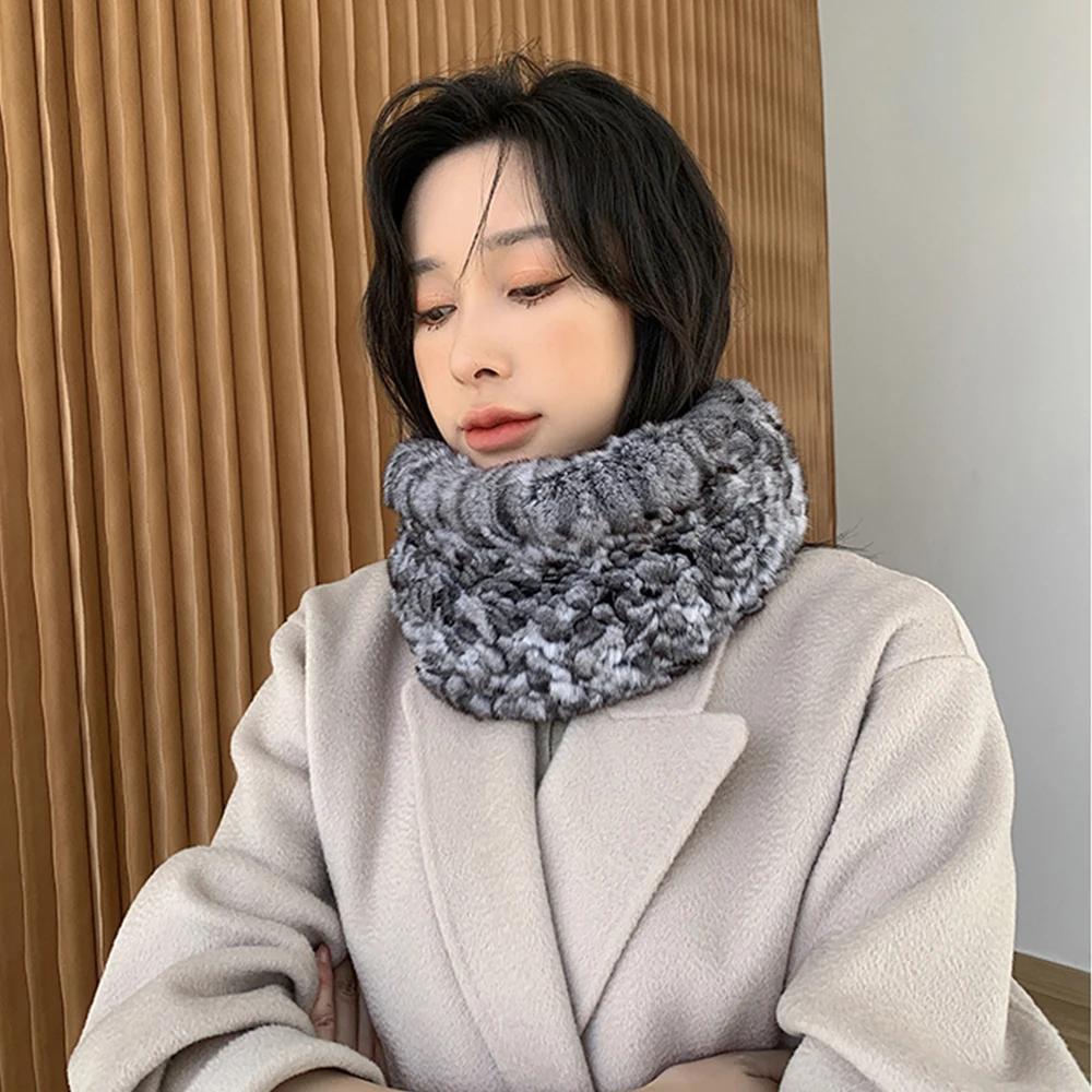 2024 Ladies Winter Luxury Real Chinchilla Fur Headbands Women Chinchilla Fur Neck warmer Hand Knitted Chinchilla Fur Hat