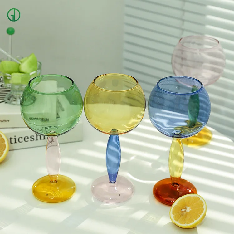 Wholesale Customized Burgundy Colored Wine Goblet Glass White Red Wine Glasses