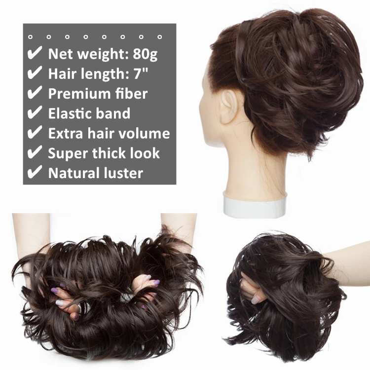 
80g SUPER THICK Tousled hair messy bun elastic band updo style synthetic chignon Donut hair extension ponytail hairpiece 