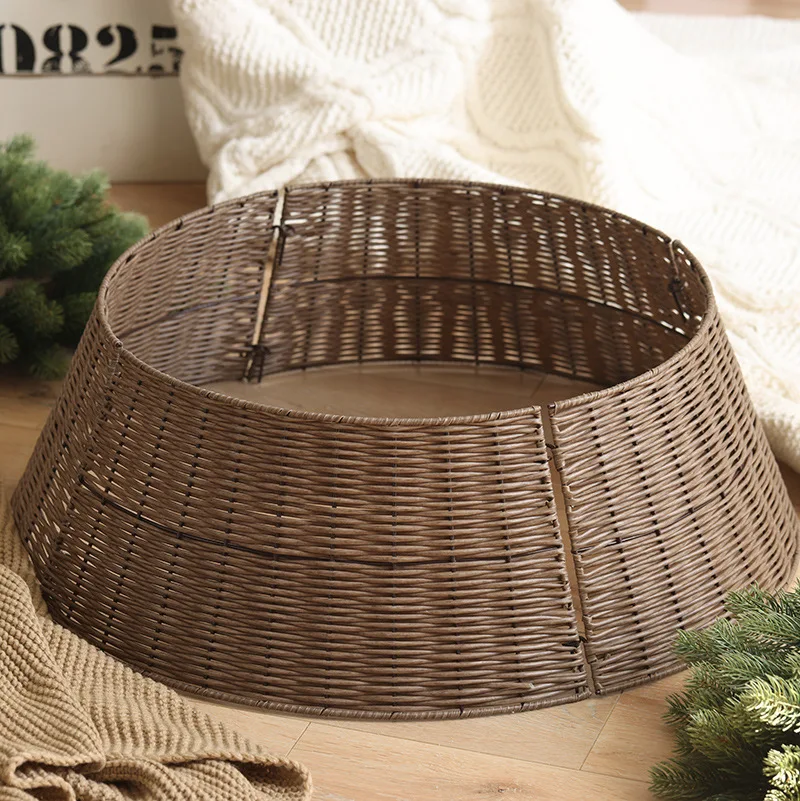 Handmade Rattan Collar Basket Foldable Christmas Tree Skirt