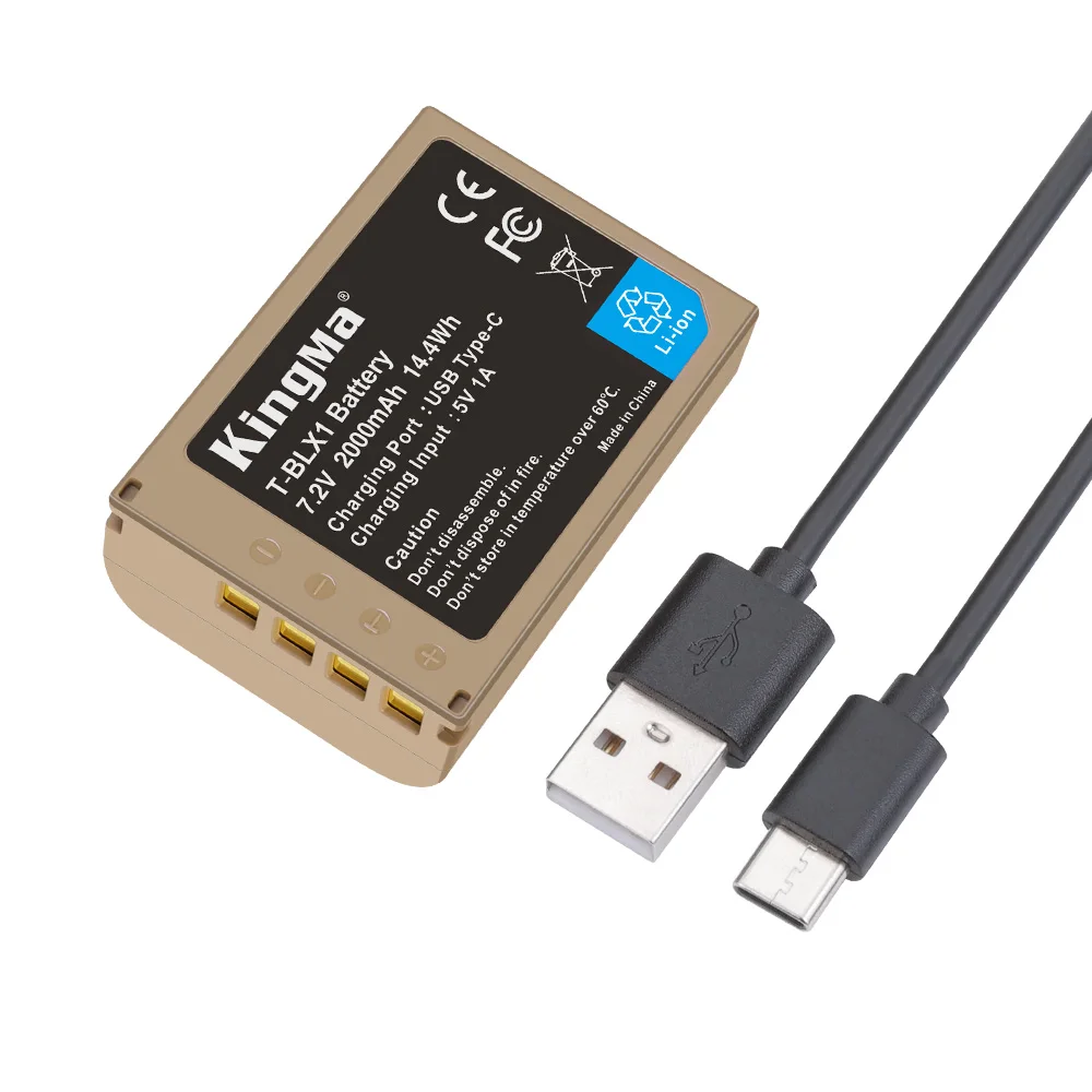 KingMa цифровой USB-C перезаряжаемые BLX1 аккумулятор и зарядное устройство для камеры 2000mAh аккумуляторная батарея для зарядки Ноута и сотового телефона Olympus BLX-1 OM-1 OM-5
