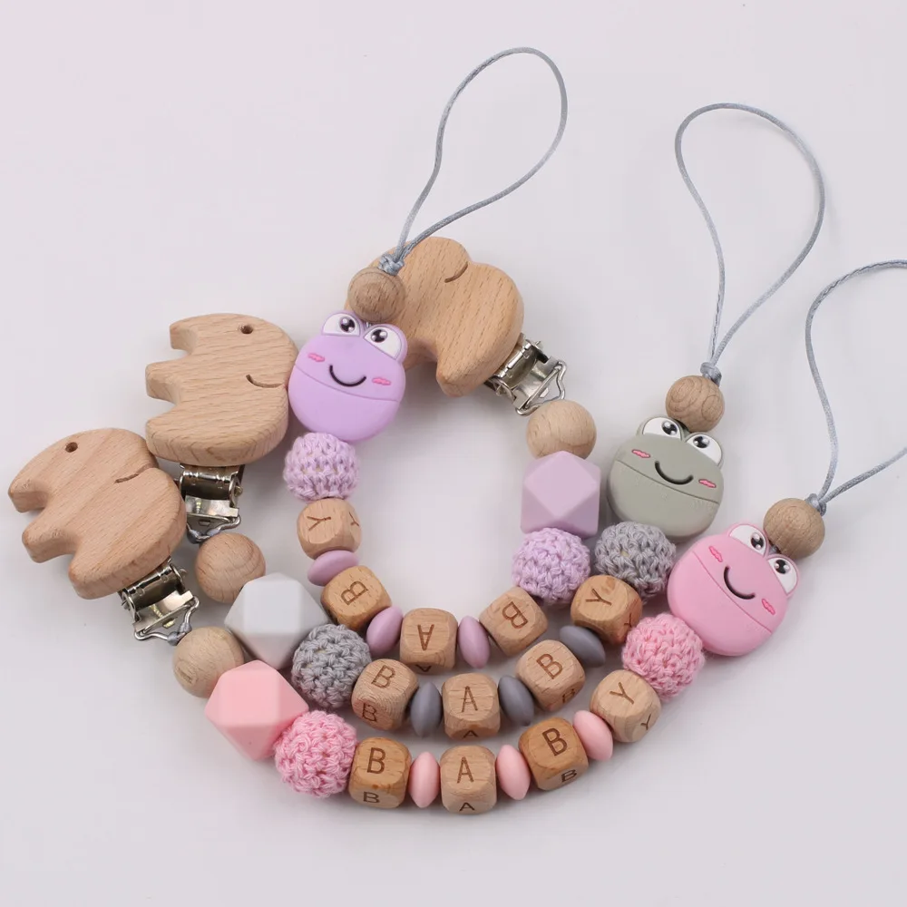 5 Color Pacifier Chain for Baby Teething Holder NEW Wooden Baby Pacifier Clip Personalised Name Soother Chew Toy Dummy Clips