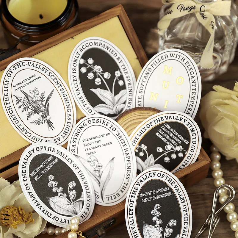 20pieces/pack Flower Gilding Label Cambric Paper Stickers Flower Rhyme Law Series Material Stickers Decoration 8Models