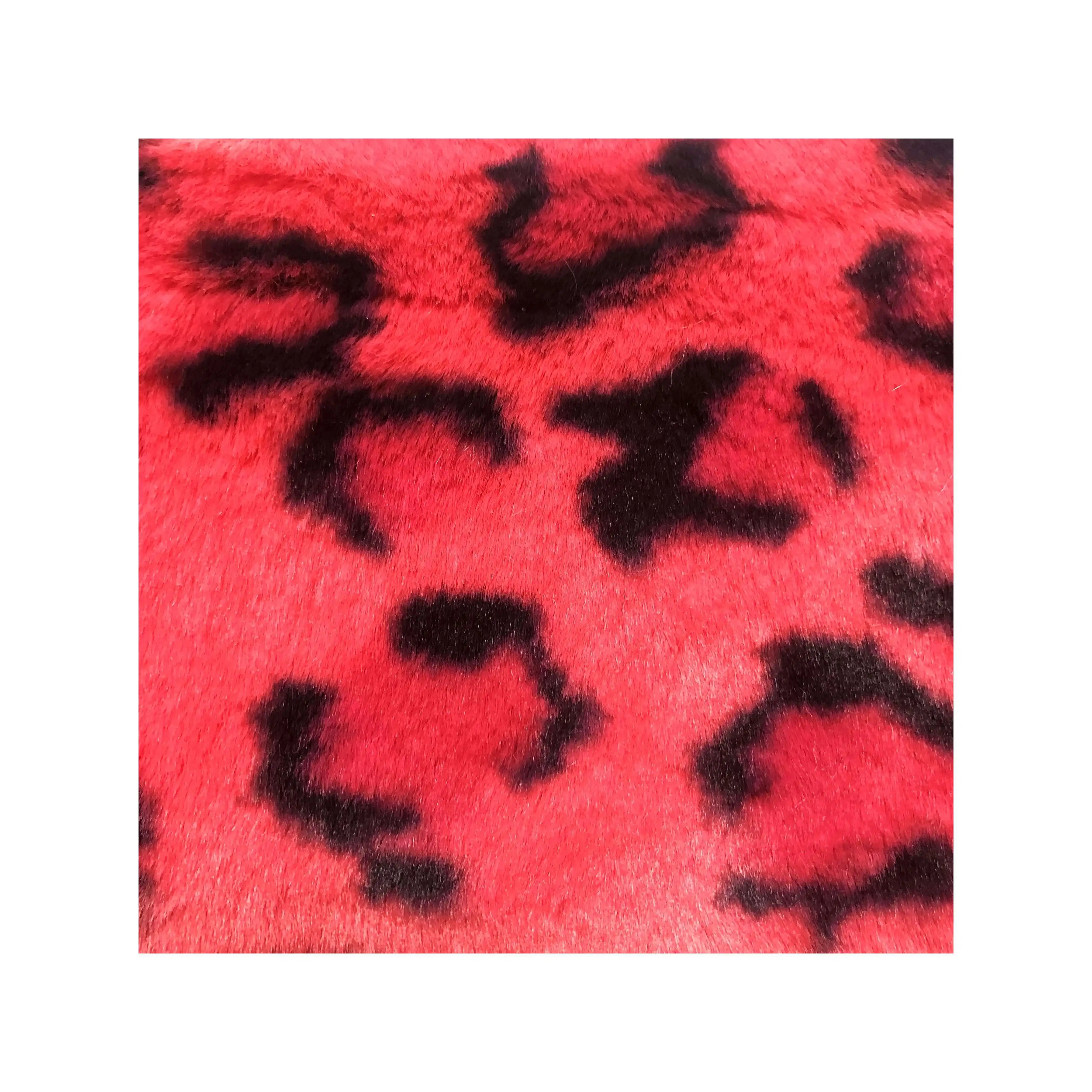 Tan Spots Black And Red Leopard Print Faux Fake Rabbit Fur Fabric For Costume Fancy Coat
