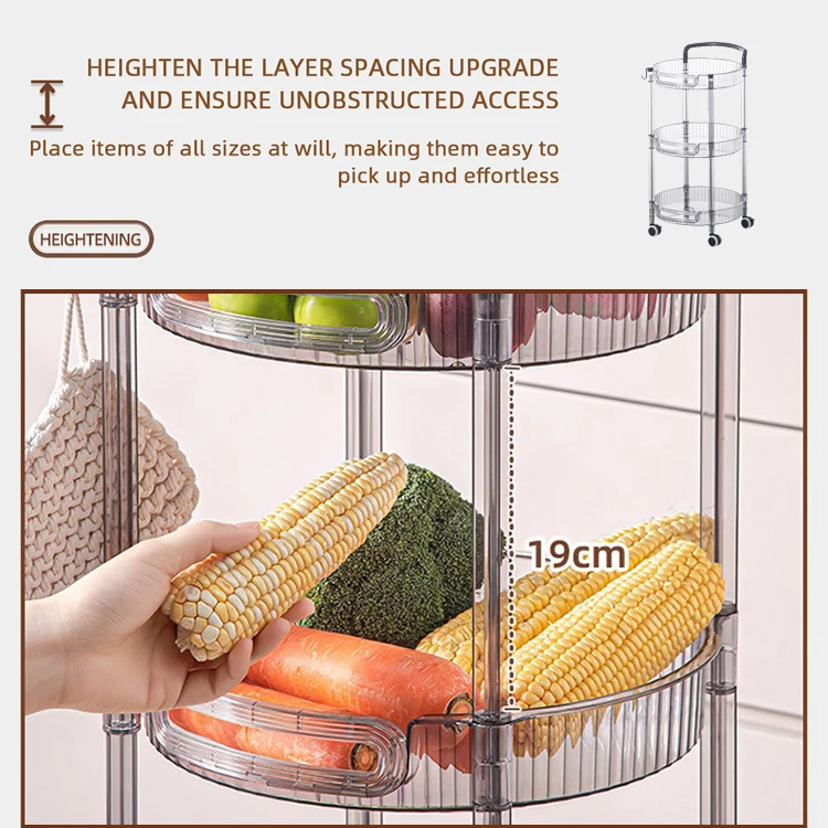 Plastic Shelves Storage 1/3/4 layers Rotating Vegetable Shelving Kitchen Floor Multilayer Shelving Storage Rack