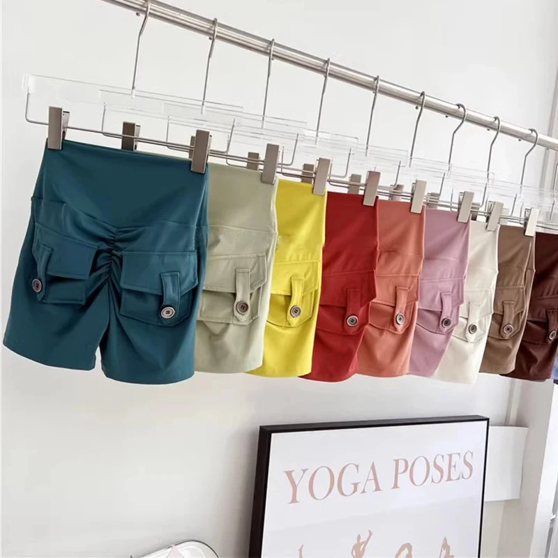 Sport Shorts Women Pocket Buttocks Fitness Workout High Waist Tights Leggings Push Up Cycling Scrunch Butt Gym Clothes