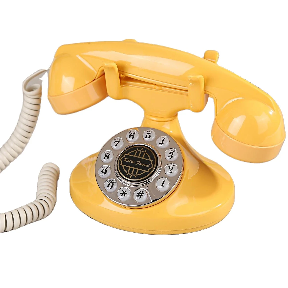 Factory Direct Sale Classic Wired RetroTelephone Push Button Pearl Yellow Corded Phone
